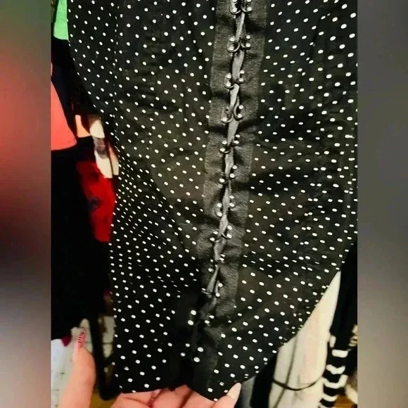 Black and White Polka Dot Bustier Corset Rhinestone Lace Up Top - Picture 5 of 8